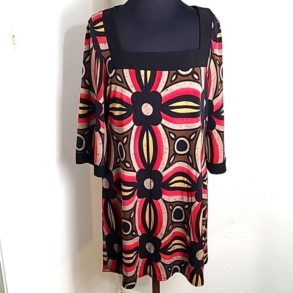 Tiana B. Colorful Dress with Black Trim,  Size XL